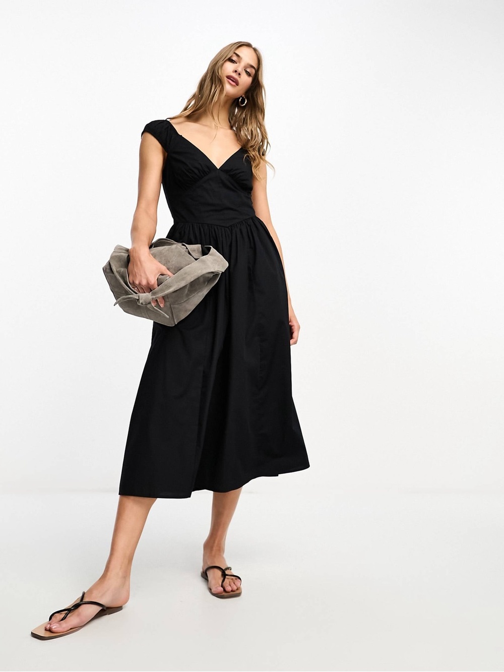 Abercrombie & Fitch - Corset Waist Midi Dress w/ Ruched Cap Sleeves